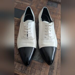 PRADA black and White Cap Toe Oxfords